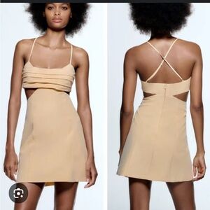 Zara Cream Linen Blend Halter Cut Out Sundress NWT  Size XLarge